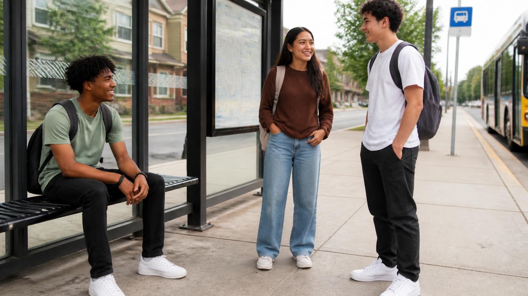 Young person at a bus stop in New Orleans